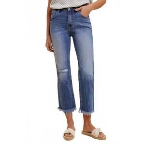 NEW ANNIEWEAR distressed straight leg jeans in medium wash
